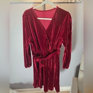 Elegant Red Faux Wrap Velvet Dress
